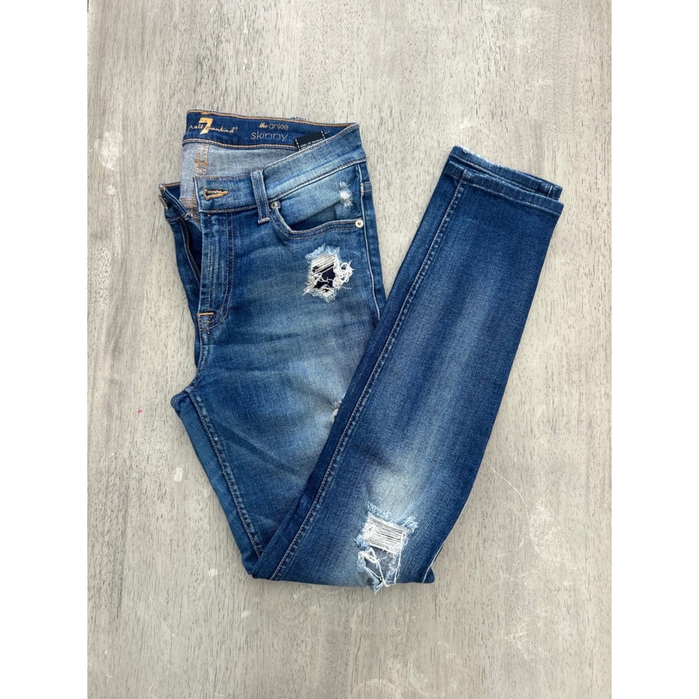 7 For All Mankind The Ankle Skinny Distressed Jeans Medium Wash Size 29